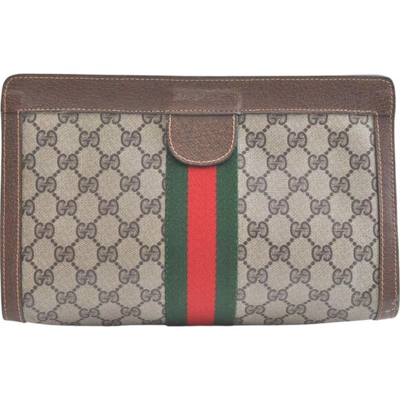 089206AR (G2) Gucci Clutch Bag Sherry Line Brown PVC - Picture 1 of 10